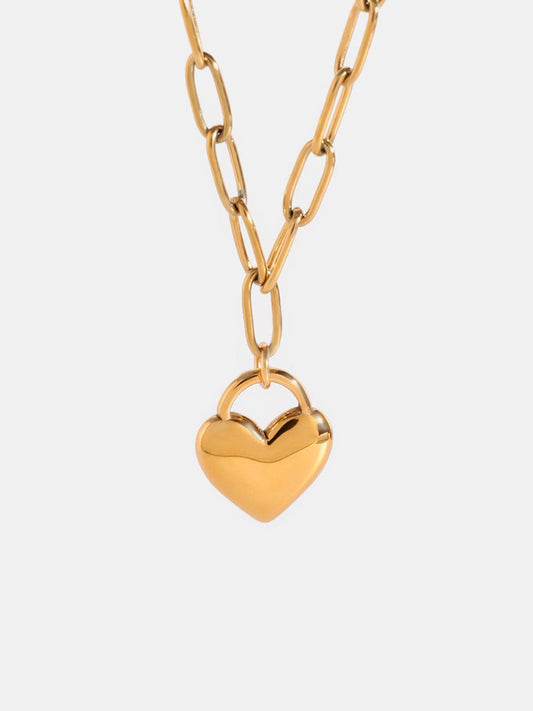 18K Gold-Plated Stainless Steel Heart Pendant Necklace - Trendsi