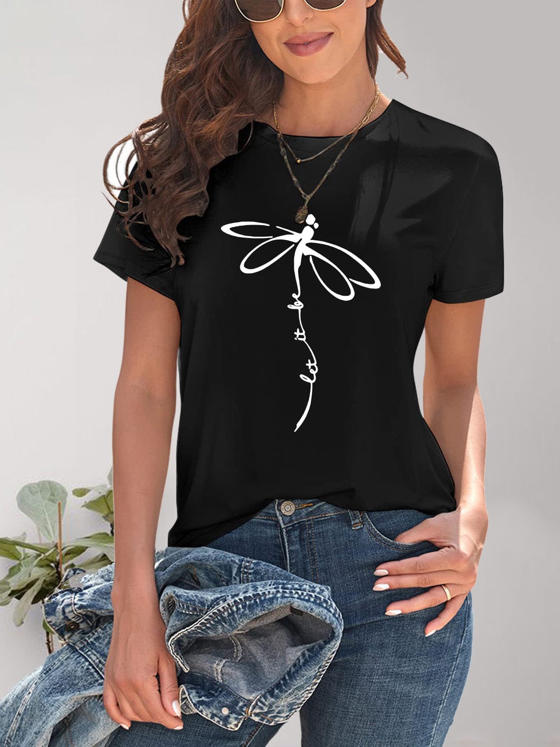 Dragonfly Graphic Round Neck Short Sleeve T-Shirt - Trendsi