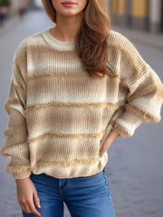 Gradient Round Neck Dropped Shoulder Sweater - Trendsi