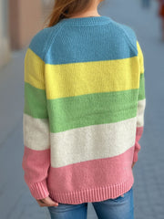 Color Block Round Neck Long Sleeve Sweater - Trendsi