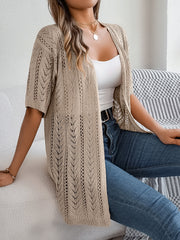 Openwork Open Front Half Sleeve Cardigan Trendsi