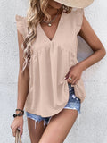 Ruffled V-Neck Cap Sleeve Blouse - Flyclothing LLC