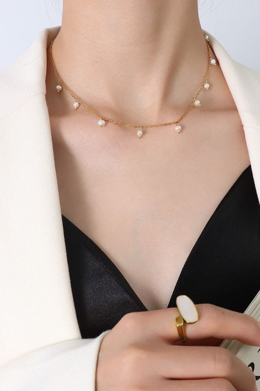 18K Gold-Plated Titanium Steel Pearl Necklace - Trendsi