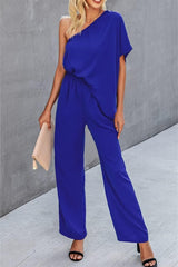 Single Shoulder Short Sleeve Jumpsuit - Flyclothing LLC