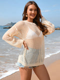 Openwork Dropped Shoulder Long Sleeve Cover-Up - Flyclothing LLC