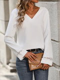 Lace Detail V-Neck Long Sleeve Blouse - Flyclothing LLC