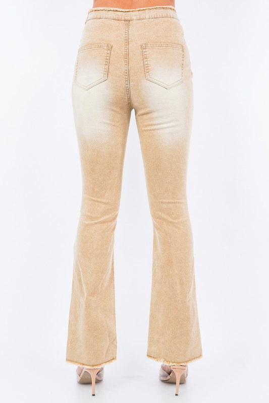 American Bazi V-Cut Ruched Flare Pants - Trendsi