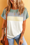 Color Block Round Neck Short Sleeve T-Shirt Trendsi