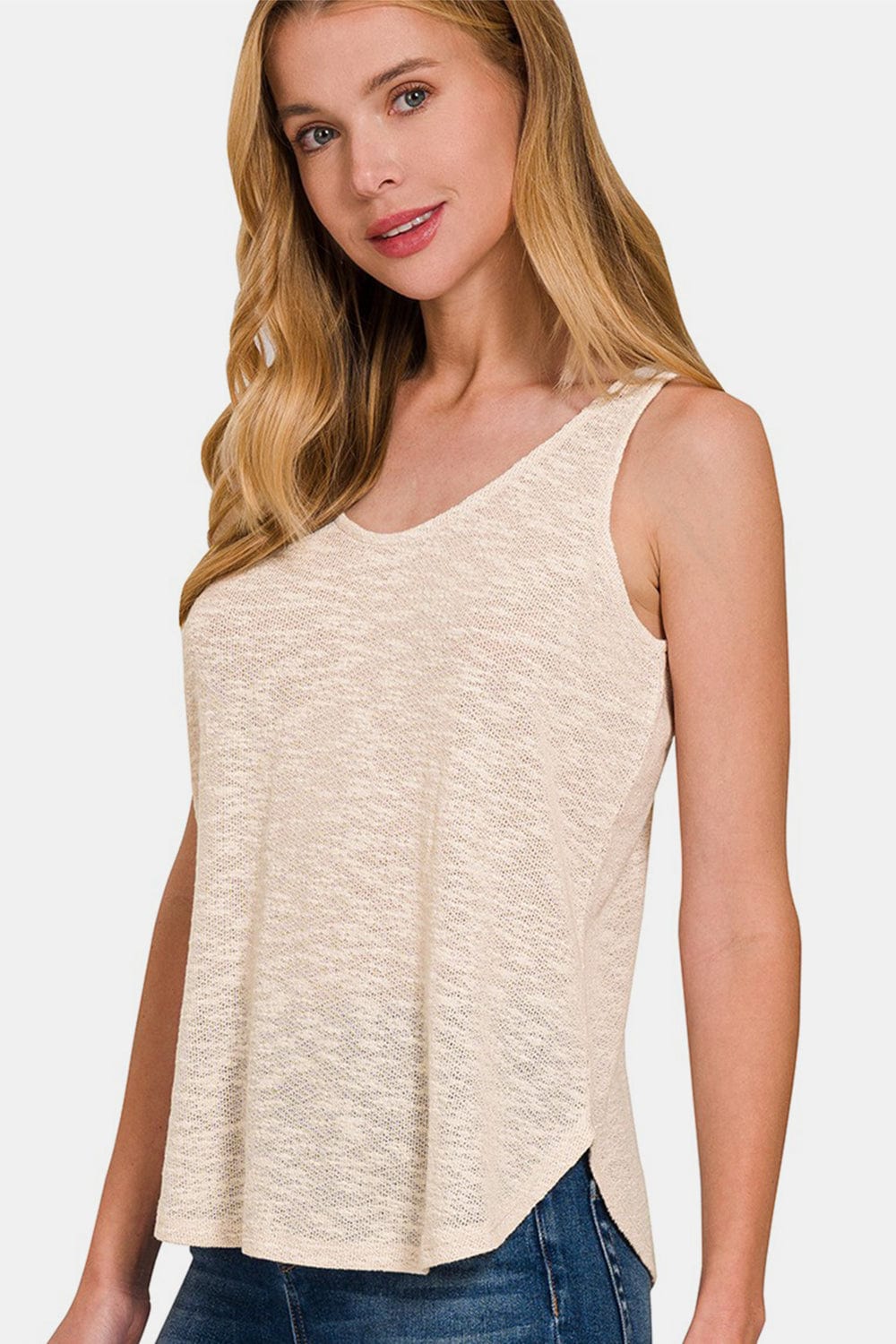 Zenana Curved Hem Round Neck Tank Trendsi