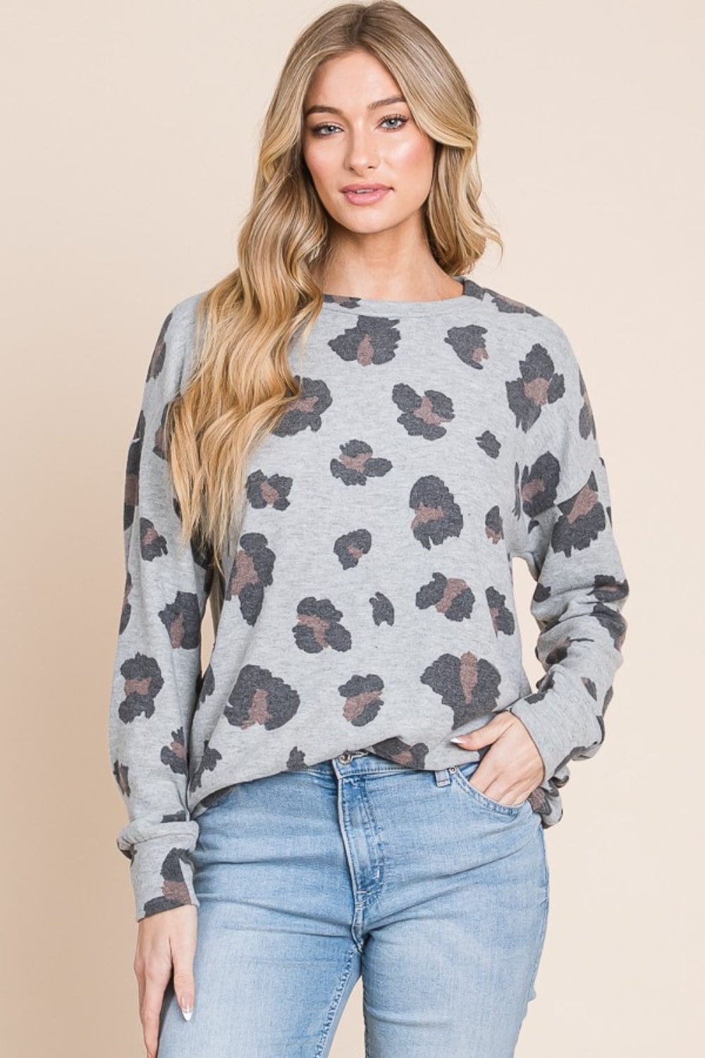 BOMBOM Leopard Drop Shoulder T-Shirt - Trendsi