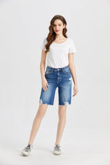 BAYEAS Full Size Super High Rise Denim Bermuda Shorts - Trendsi