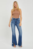 RISEN Full Size High Rise Front Slit Frayed Hem Flare Jeans - Trendsi