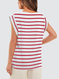 Striped Round Neck Cap Sleeve T-Shirt - Flyclothing LLC