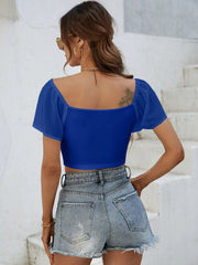 Drawstring Short Sleeve Crop Top - Trendsi