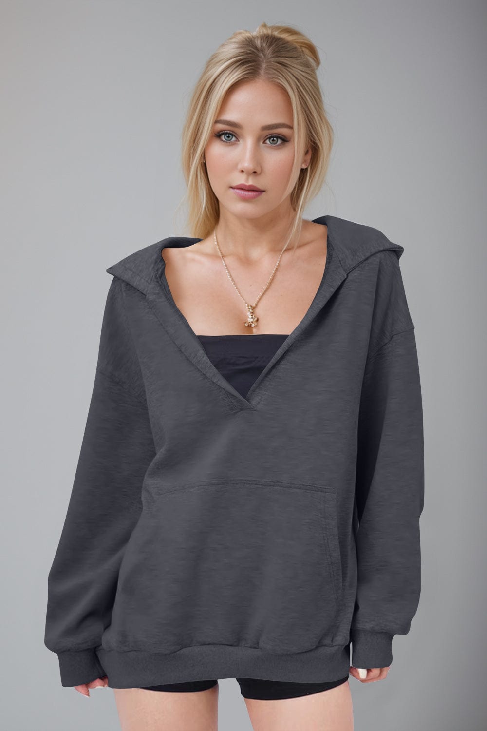 Basic Bae Air Scuba Kangaroo Pocket Long Sleeve Hoodie - Trendsi