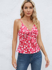 Tied Floral V-Neck Cami - Flyclothing LLC