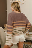 BiBi Color Block Striped Long Sleeve Sweater - Trendsi