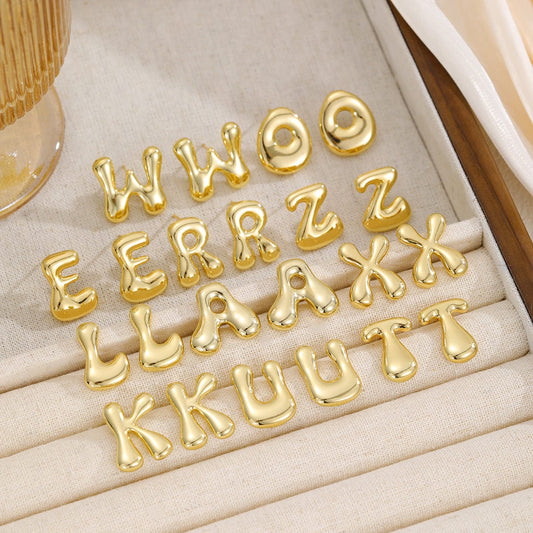 18K Gold-Plated Bubble Letter Stud Earrings - Trendsi