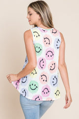 BOMBOM Smiley Face Round Neck Tank - Trendsi