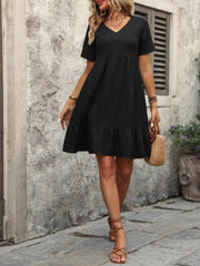 V-Neck Short Sleeve Mini Dress Trendsi