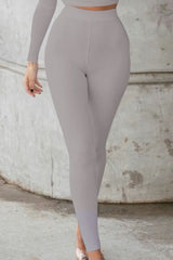 Mock Neck Long Sleeve Top and High Waist Pants Set - Flyclothing LLC