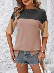 Color Block Round Neck Half Sleeve T-Shirt - Trendsi