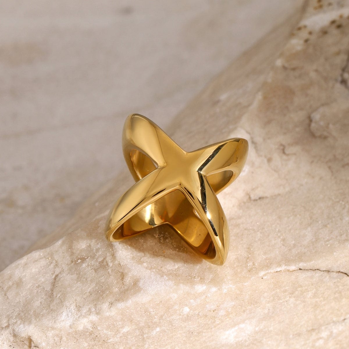 18K Gold-Plated Crisscross Ring - Trendsi