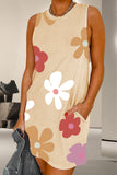 Pocketed Printed Round Neck Tank Dress Trendsi