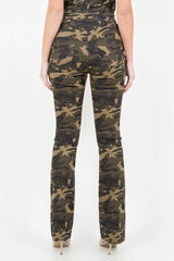 American Bazi V-Cut Ruched Camo Flare Pants - Trendsi