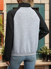 Contrast Textured Long Sleeve Sweatshirt - Trendsi