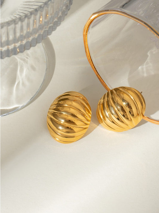 18K Gold-Plated Stainless Steel Ribbed Earrings - Trendsi