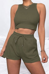 Round Neck Top and Drawstring Shorts Set - Flyclothing LLC