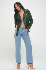 Coalition LA Zip Up Biker Jacket with Belt - Trendsi