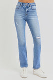 RISEN Full Size Distressed High-Rise Ankle Straight Jeans - Trendsi