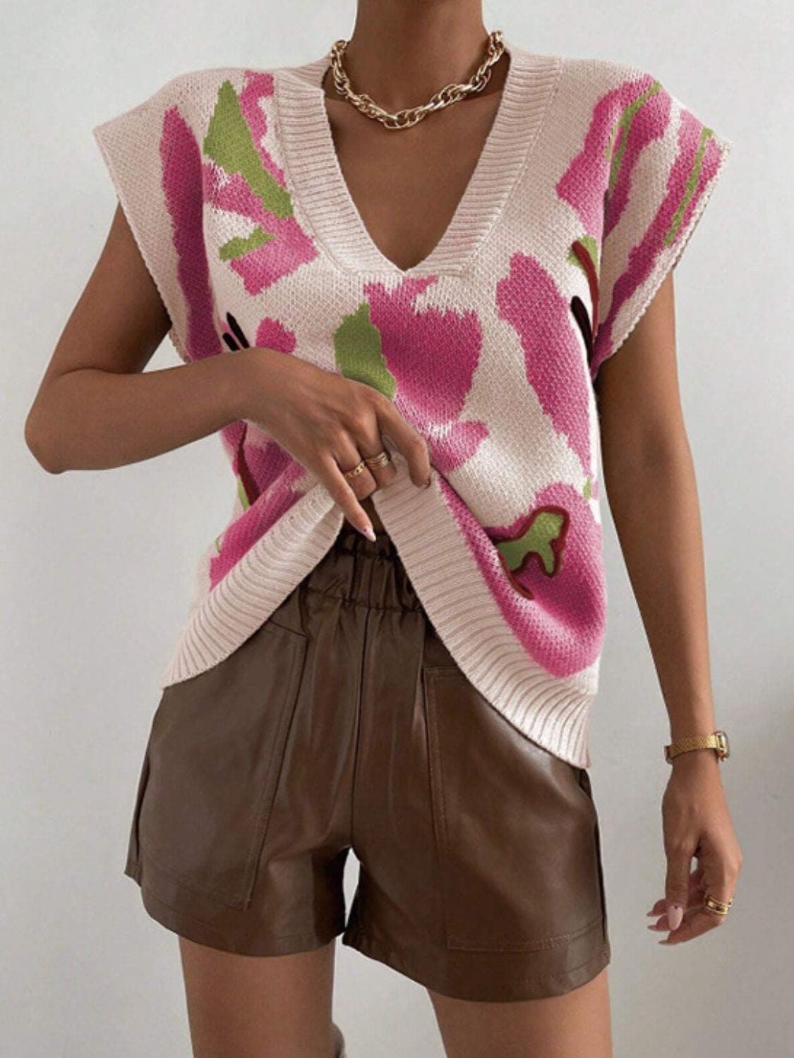 Color Block V-Neck Sweater Vest - Trendsi