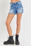 RISEN Full Size High Rise Distressed Raw Hem Denim Shorts - Trendsi