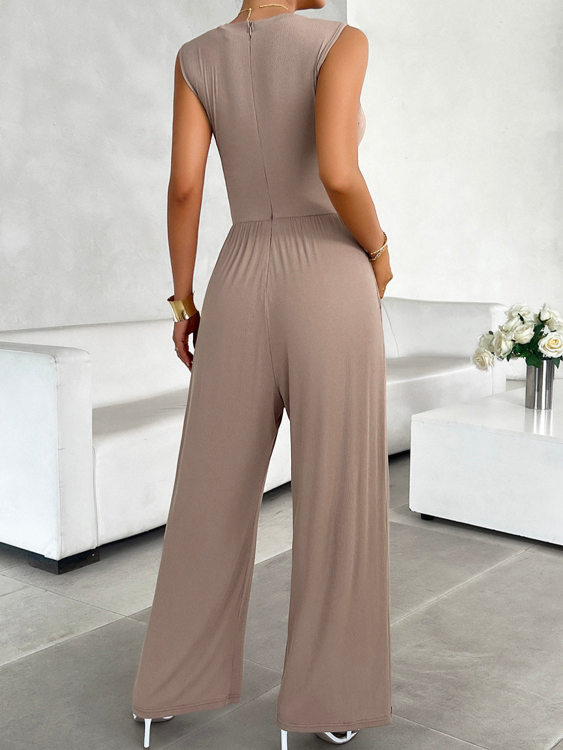 Round Neck Sleeveless Wide Leg Jumpsuit Trendsi