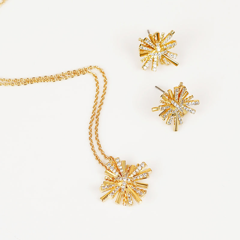 Starburst Gold-Plated Earrings and Necklace Set Trendsi