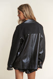 J.NNA Faux Leather Sherpa Contrast Snap Down Jacket