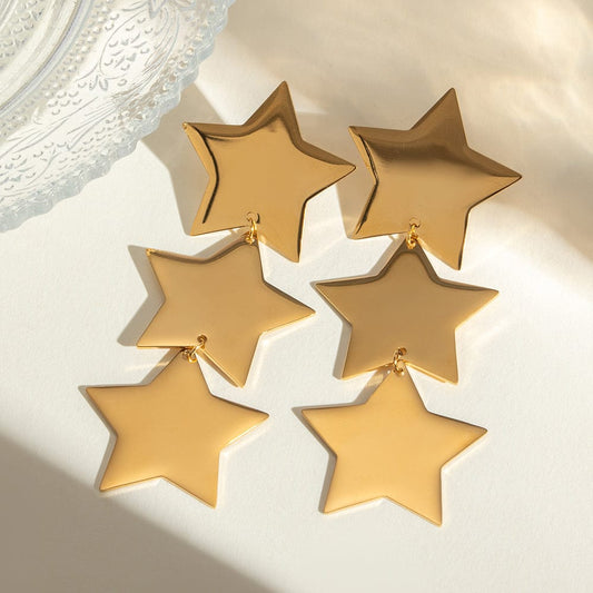 18K Gold-Plated Stainless Steel Star Earrings - Trendsi