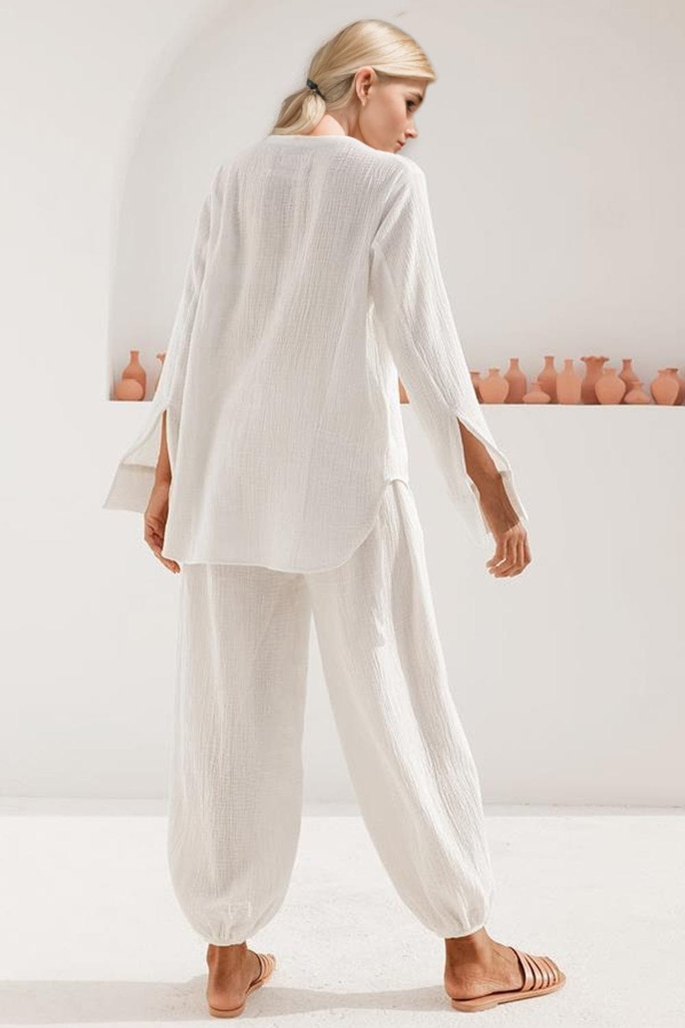 Basic Bae Buttery-Soft V-Neck Long Sleeve Top and Pants Set - Trendsi