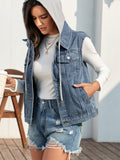 Pocketed Button Up Hooded Denim Jacket - Flyclothing LLC