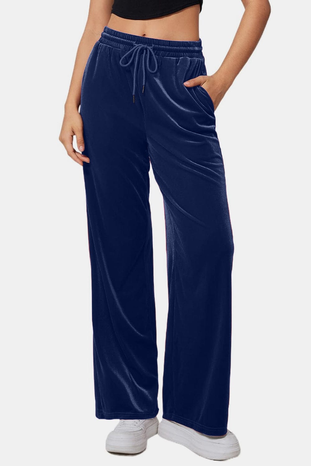 Drawstring Elastic Waist Straight Leg Pants - Trendsi