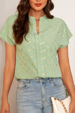 Printed Notched Short Sleeve Blouse - Flyclothing LLC