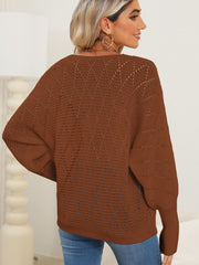 Lace Detail V-Neck Long Sleeve Sweater - Trendsi