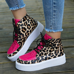 PU Leather Leopard Platform Sneakers - Trendsi