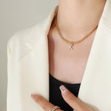 Brass Inlaid Zircon Letter Pendant Necklace Trendsi