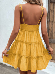 Frill Spaghetti Strap Tiered Dress - Flyclothing LLC