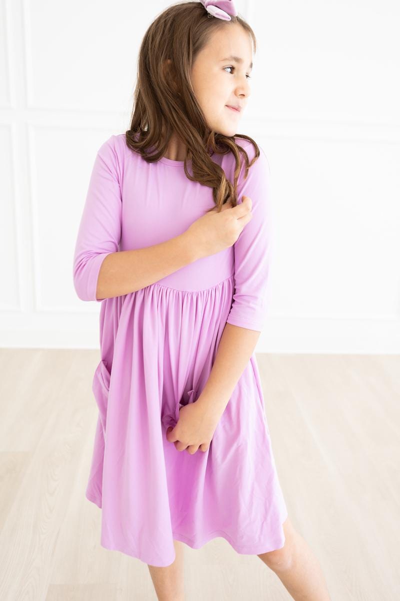 Bright Lilac 3/4 Sleeve Pocket Twirl Dress - Mila & Rose ®