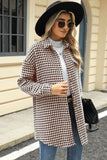 Houndstooth Button Up Dropped Shoulder Coat - Trendsi